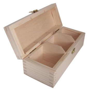 New Wood/ Plain Wooden Chest Tea Bags Box 3 Compartments Decoupage Craft